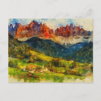 The Alps Alpine Mount - Watercolor Splash Painting Postcard