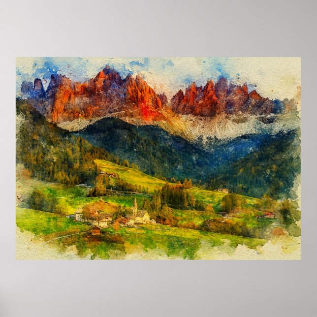 The Alps Alpine Mount - Watercolor Splash Painting Poster (Front)
