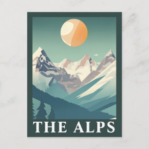The Alps Sun Geometric European Ski Mountain Postcard