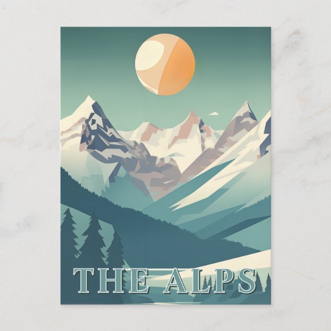 The Alps Vintage Geometric European Ski Mountain Postcard (Front)