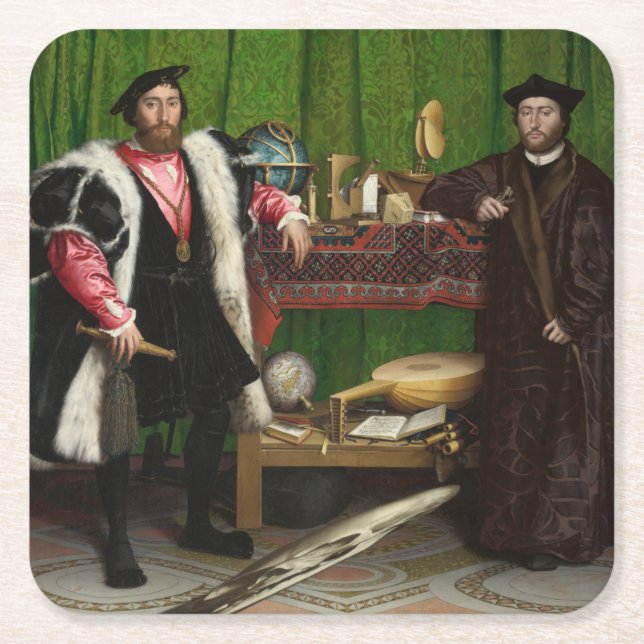 The Ambassadors, Holbein the Younger Square Paper Coaster (Front)