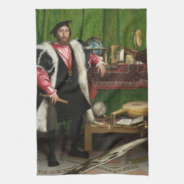 The Ambassadors, Holbein the Younger Tea Towel (Vertical)
