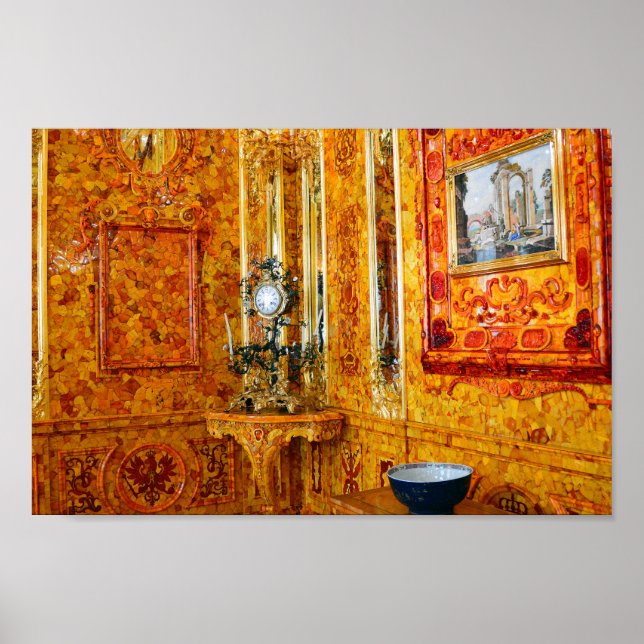 The Amber Room in Catherine Palace, Russia 12x8 Poster (Front)