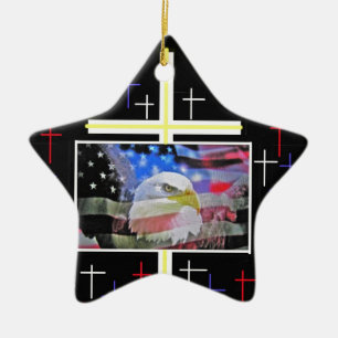 The American Bald Eagle, The Flag and The Cross. Ceramic Tree Decoration