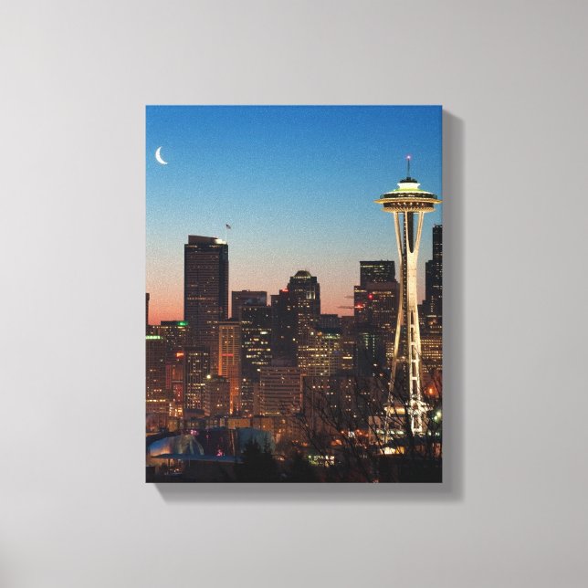 The American flag flies between the rising moon Canvas Print (Front)