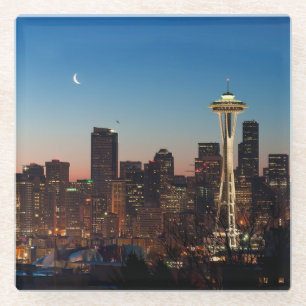 The American flag flies between the rising moon Glass Coaster