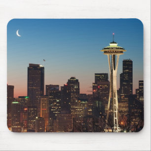 The American flag flies between the rising moon Mouse Mat