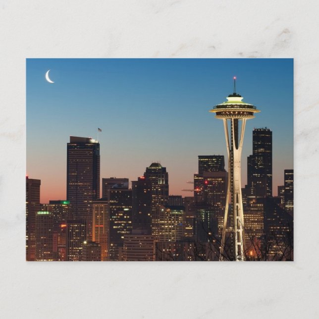 The American flag flies between the rising moon Postcard (Front)