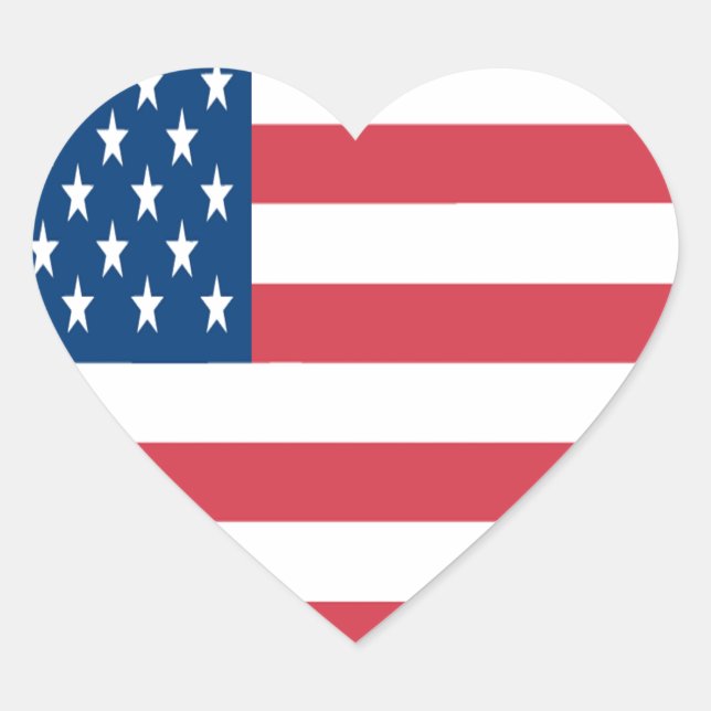 The American Flag On a White Background Heart Sticker (Front)