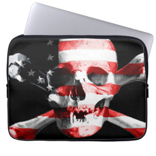 The American flag superimposed on a skull Laptop Sleeve