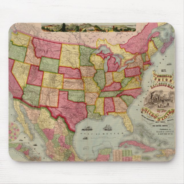 The American Union Railroad Map of the USA, 1872 Mouse Mat (Front)