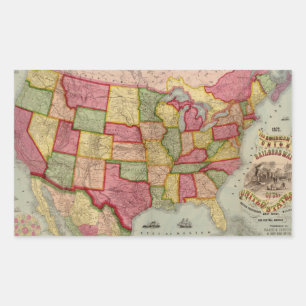 The American Union Railroad Map of the USA, 1872 Rectangular Sticker