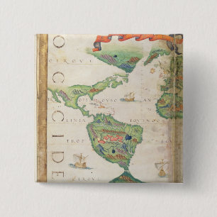 The Americas, detail from world atlas, 1565 15 Cm Square Badge