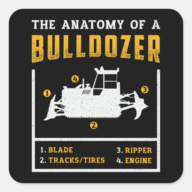 The Anatomy Of A Bulldozer Construction Worker Square Sticker (Front)