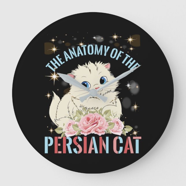 The Anatomy Of The Persian Cat Large Clock (Front)