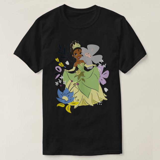 The And The Frog Tiana Cute Floral Portrait  T-Shirt (Design Front)