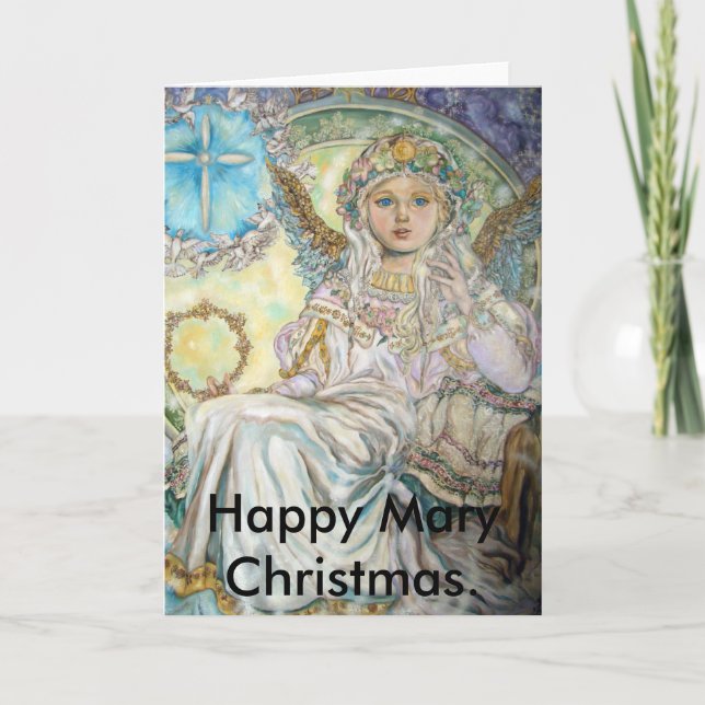 The angel of the Christmas rose, Happy Mary Ch... Holiday Card (Front)