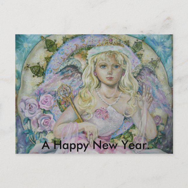 The angel of the pink sapphire.,  A Happy New Y... Holiday Postcard (Front)