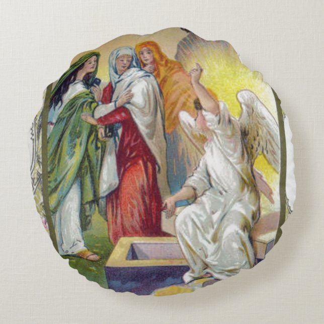 The Angel tells the women that Christ has risen Round Cushion (Back)