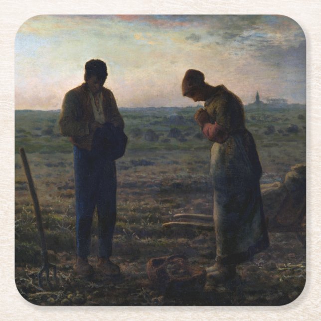 The Angelus, Jean-Francois Millet, 1857-1859 Square Paper Coaster (Front)