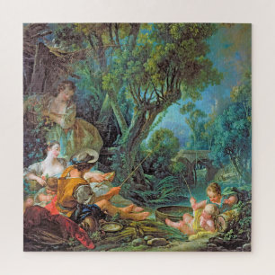 The Angler Boucher Francois rococo vibrant scene Jigsaw Puzzle