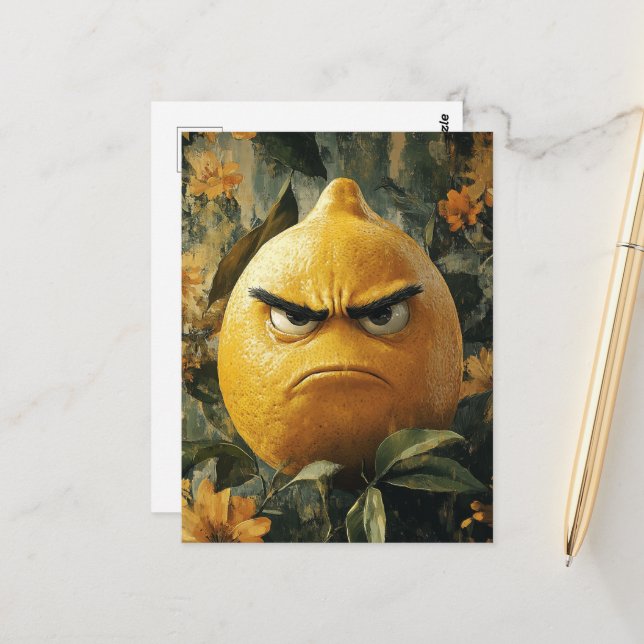 The Angry Lemon Fruit Postcard (Front/Back In Situ)