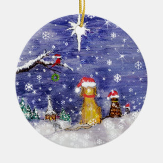 The Animals Christmas Even Watercolor Art Ceramic Tree Decoration
