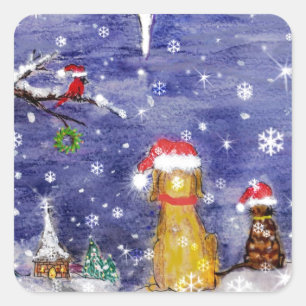 The Animals Christmas Even Watercolor Art Square Sticker