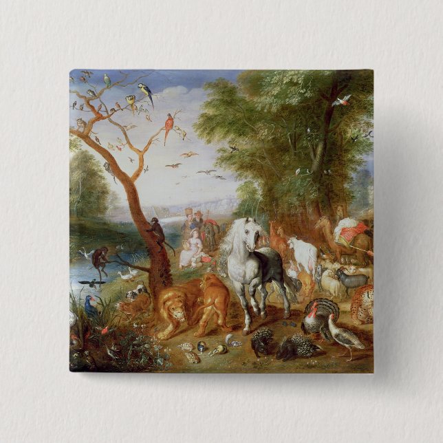 The Animals entering Noah's Ark 15 Cm Square Badge (Front)