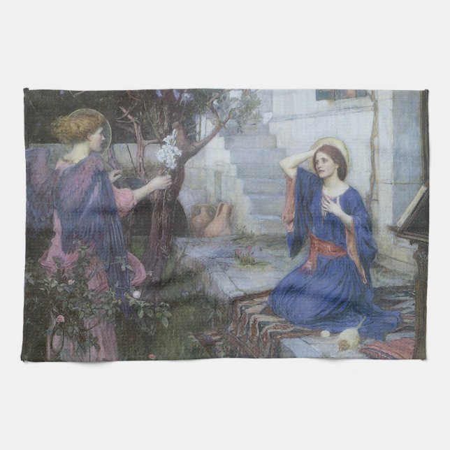 The Annunciation by John William Waterhouse Tea Towel (Horizontal)