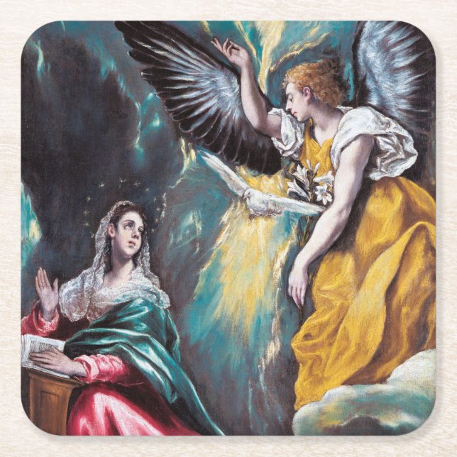 The Annunciation, El Greco Square Paper Coaster (Front)