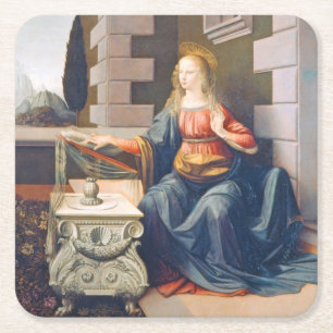 The Annunciation, Leonardo da Vinci, 1472–1473 Square Paper Coaster