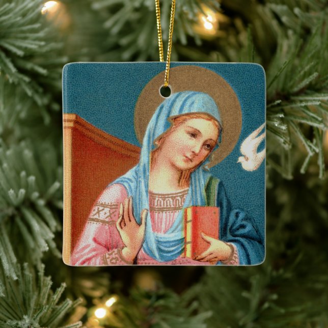 The Annunciation:  Mary (front) and Gabriel (back) Ceramic Ornament (Tree)