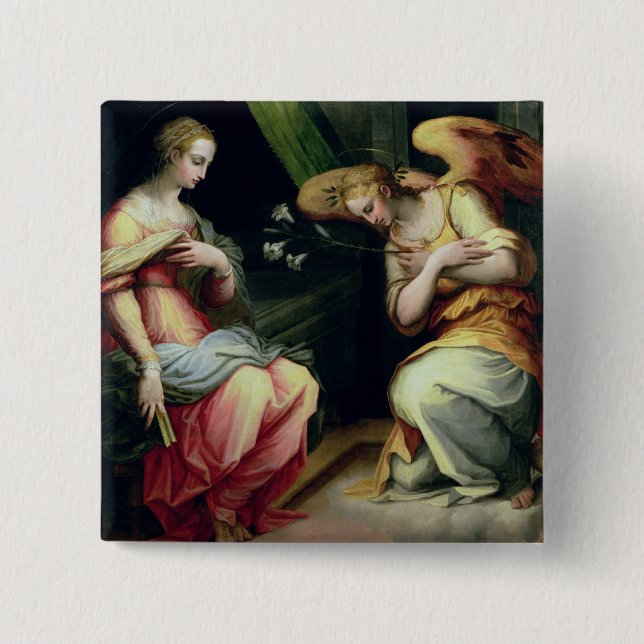 The Annunciation (oil on panel) 3 15 Cm Square Badge (Front)