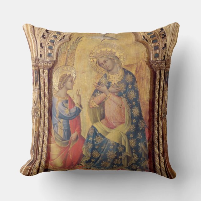 The Annunciation (part of polyptych) (oil on panel Cushion (Front)