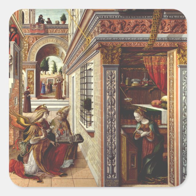 The Annunciation, with Saint Emidius Square Sticker (Front)