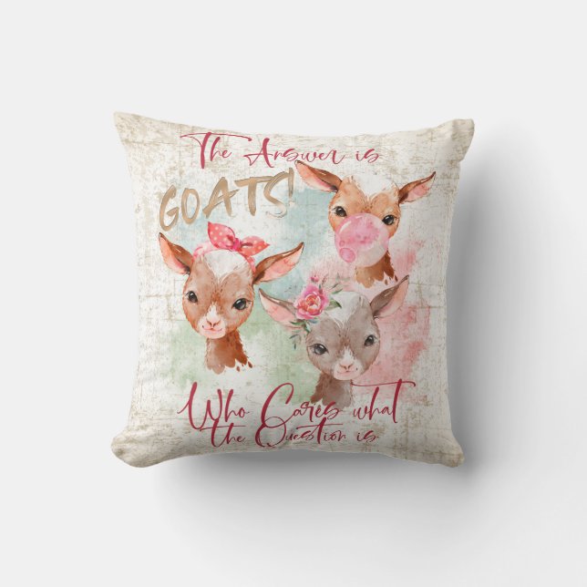 The Answer is Goats - Cute Watercolor Kid Goats Cushion (Front)
