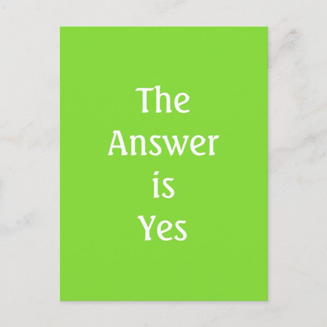 The Answer is Yes Lime Green Typography Postcard (Front)