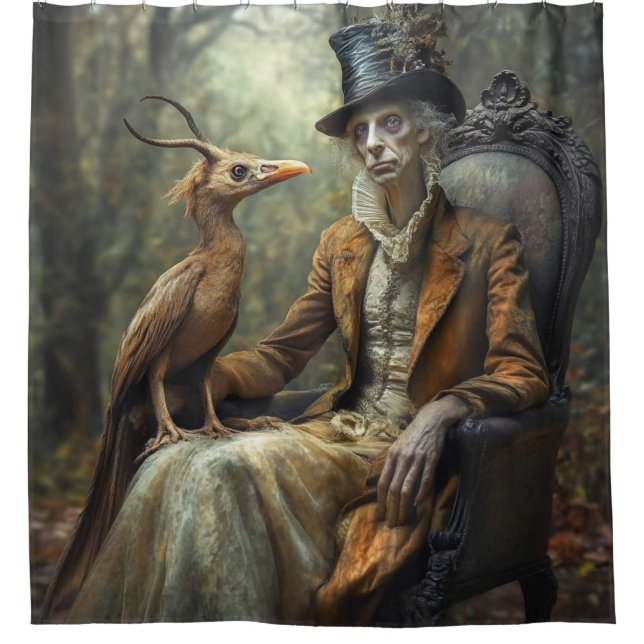 🎩 The Antique Hater – Surrealist Portraiture Shower Curtain (Front)