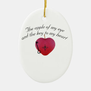 The apple of my eye and the key to my heart ceramic tree decoration