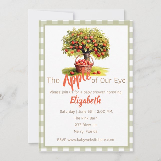 The Apple of my Eye baby shower Theme Invitation (Front)