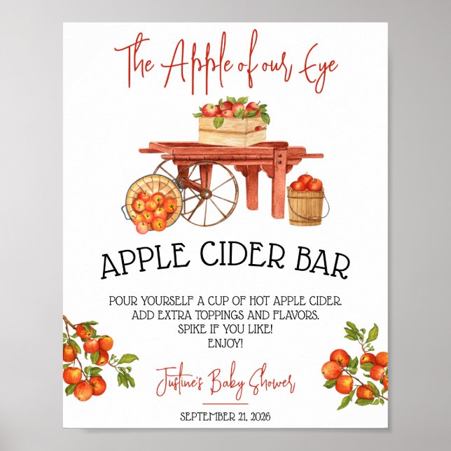 The Apple of our Eye!  Apple Baby Shower Cider Bar Poster (Front)