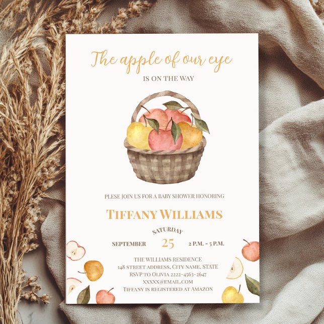The Apple of Our Eye basket fall Baby Shower Invitation (The apple of our eye autumn fall rustic baby shower invitation )