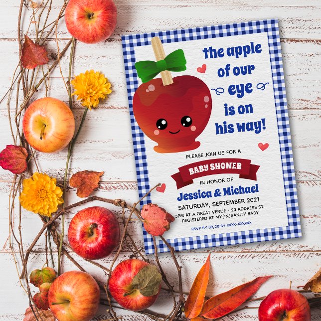 The Apple of Our Eye Boy Baby Shower Invitation (Announcing our "in-cider" scoop! A delightful and "a-peeling" apple baby shower invitation. )