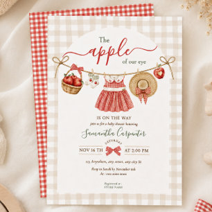 The Apple Of Our Eye Fall red gingham Baby Shower Invitation