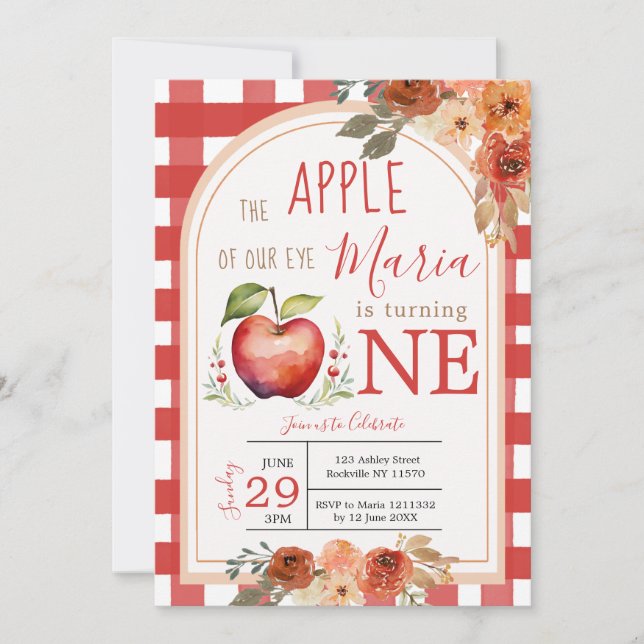 The apple of our eye is Turning ONE Fall Birthday Invitation (Front)