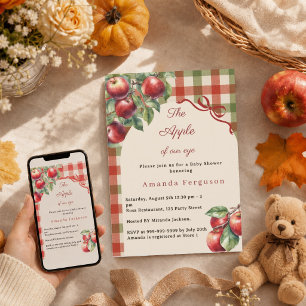 The apple of our eye red gingham girl Baby Shower Invitation