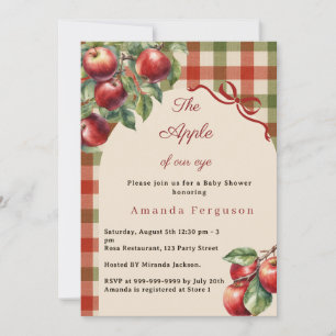 The apple of our eye red gingham girl Baby Shower Invitation