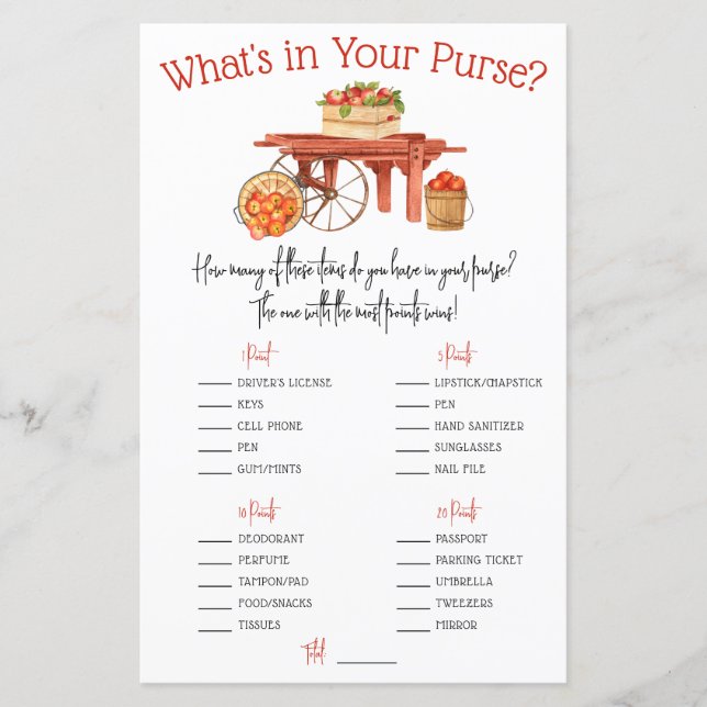 The Apple of our Eye What's in Your Purse? Game (Front)