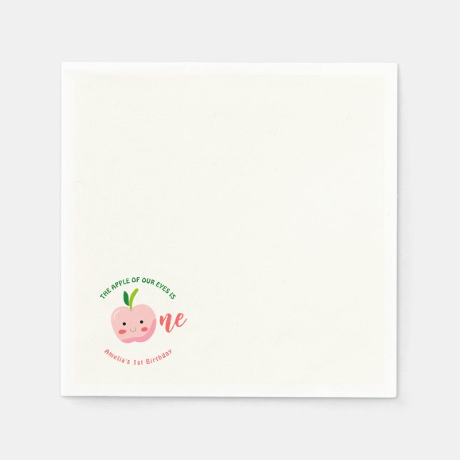 The Apple of Our Eyes first birthday Napkin (Front)